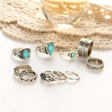 Load image into Gallery viewer, 10 Piece Blue Stone Silver Ring Set
